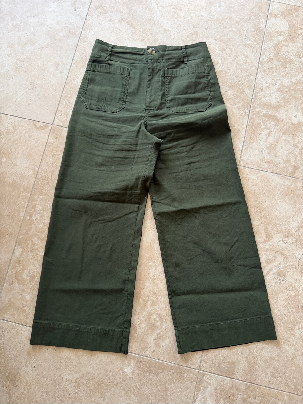 Anthropologie Maeve Womens Wide-Leg Cropped Flare Pants in Forest Green